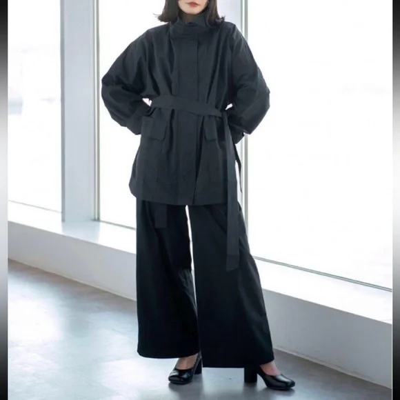 Uniqlo C Stand Collar trench cotton nylon black size XS rain minimal the row - Picture 6 of 17